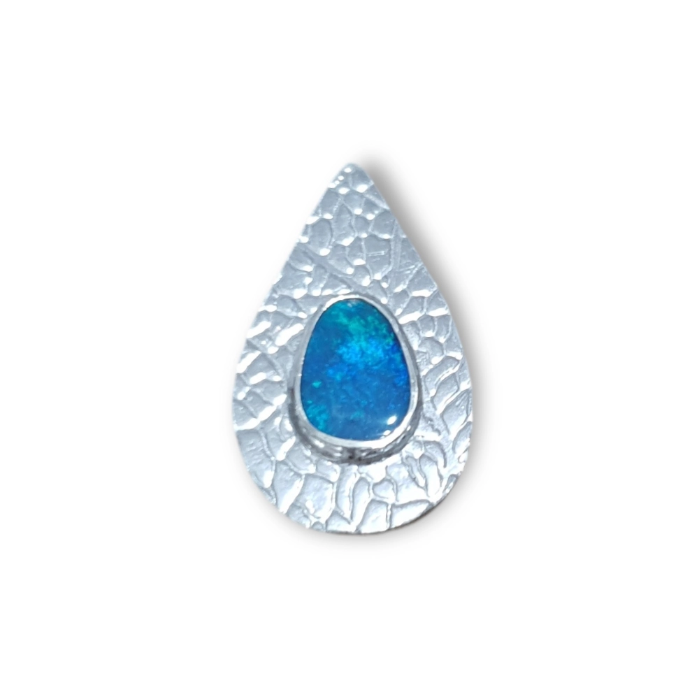 Sterling silver and opal doublet pendant with bold leaf texture